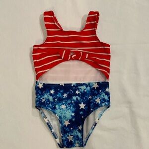 Cat & Jack 4T one piece swimsuit red blue American stars and strips bow